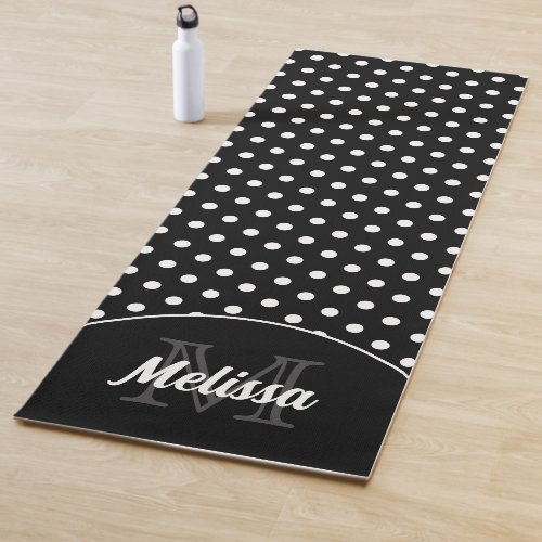 Black and white polka dots retro pattern Monogram Yoga Mat