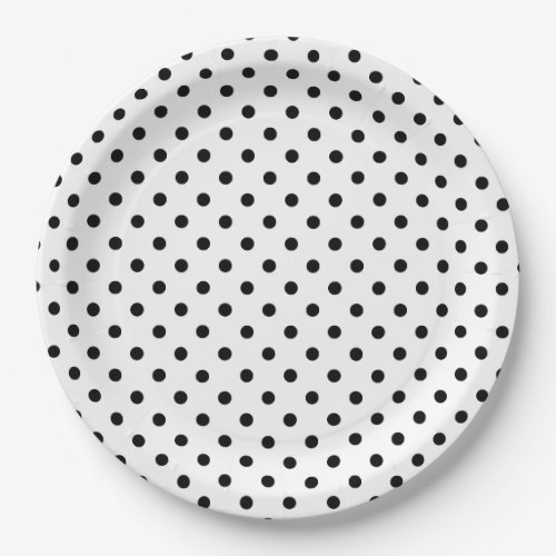 Black and White Polka dots Retro pattern  Paper Plates