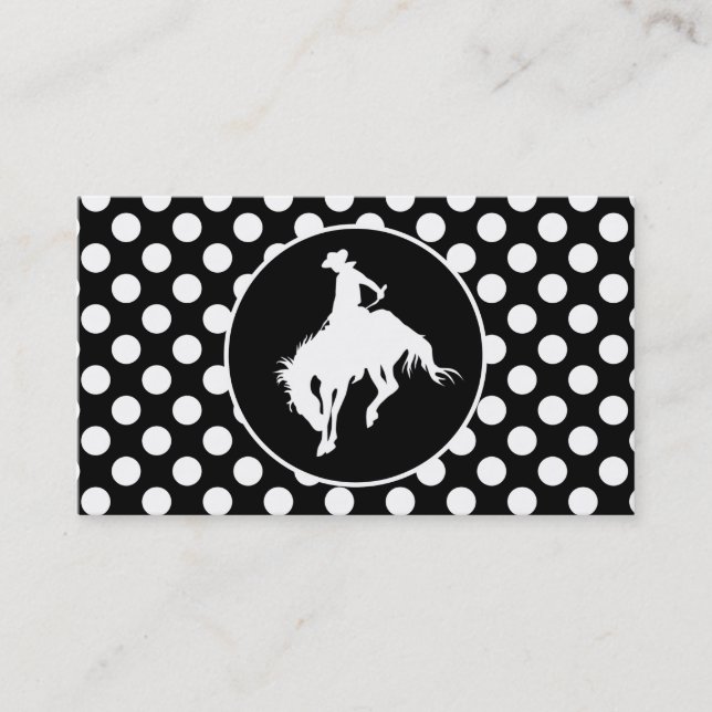 Black and White Polka Dots; Rodeo Cowboy Business Card (Front)