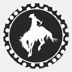Black and White Polka Dots; Rodeo Cowboy Classic Round Sticker