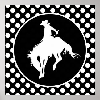 Black and White Polka Dots; Rodeo Cowboy Poster