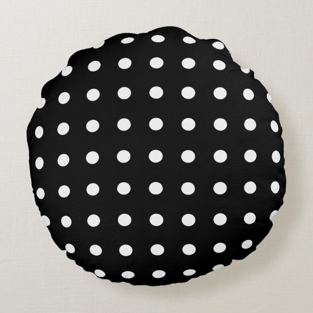 Black and White Polka Dots Round Pillow (Back)