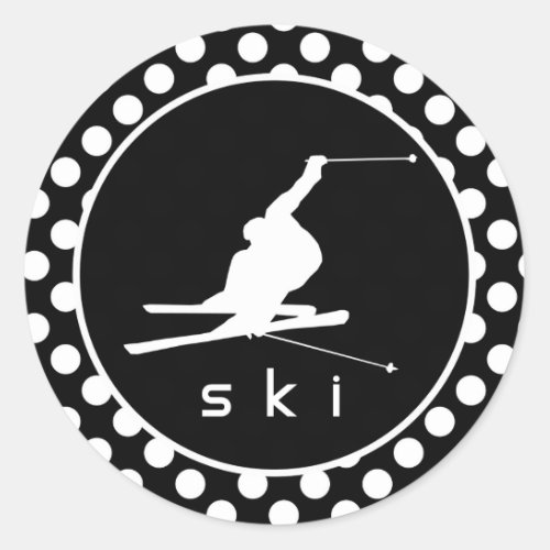 Black and White Polka Dots Snow Ski Classic Round Sticker