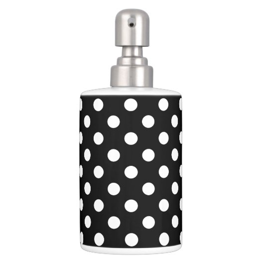 Black and White Polka Dots Soap Dispenser And Toothbrush Holder (Front)