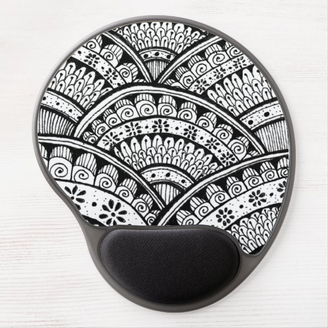 Black and White Polka Dots Stripes Flower Pattern Gel Mouse Pad (Front)