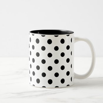 Black And White Polka Dots Two-tone Coffee Mug by SawnsSimplicity at Zazzle