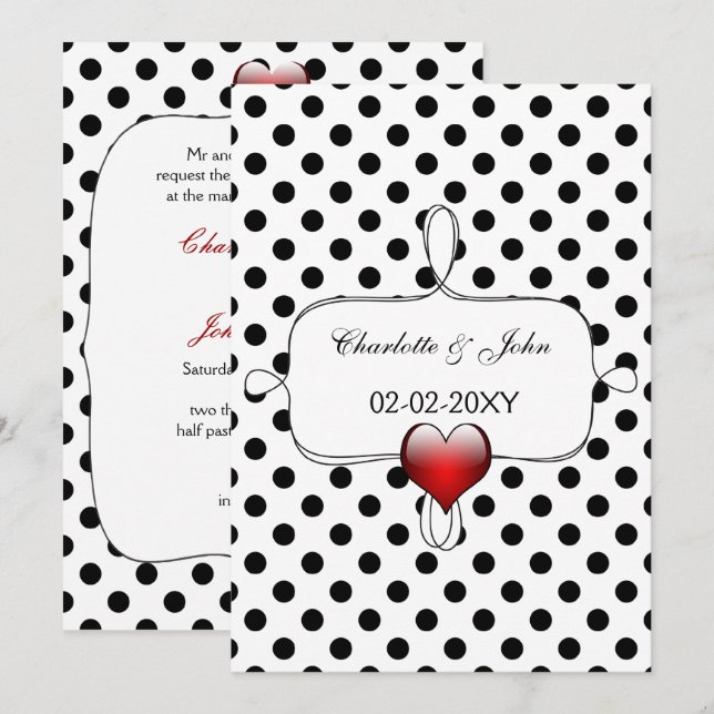 Black and White Polka Dots Wedding Invitation (Front/Back)