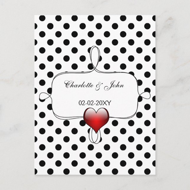 Black and White Polka Dots Wedding Invitation Postcard (Front)