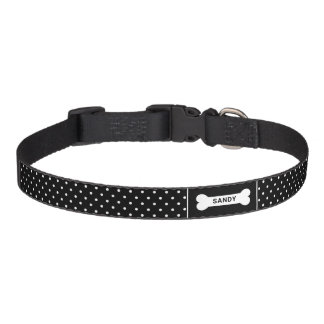 Black And White Polka Dots With Bone & Name Pet Collar