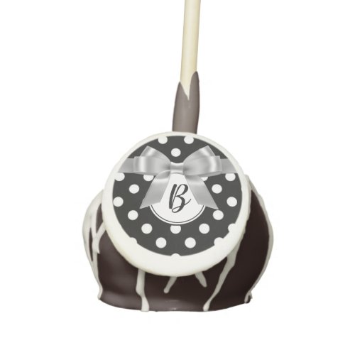 Black and White polka dots_with grey ribbon Cake Pops