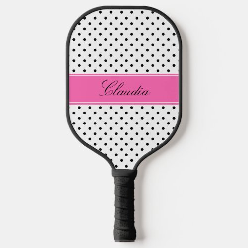 Black and White Polka Dots with Hot Pink Pickleball Paddle