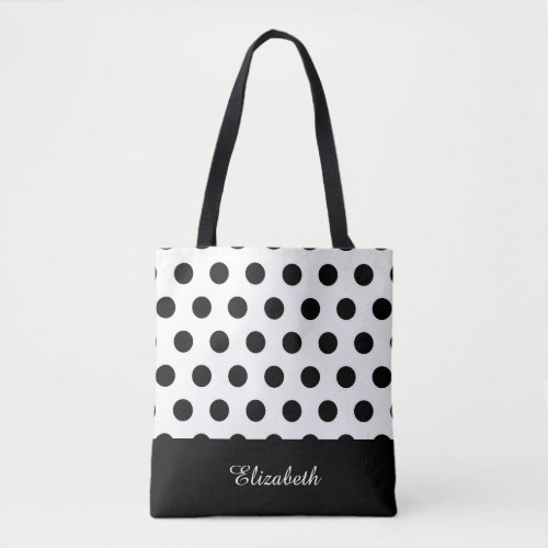 Black and White Polka Dots with Monogram Tote Bag