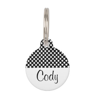 Black And White Polka Dots With Name And Number Pet Tag