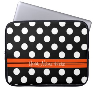 Black and white polka dots with orange stripe computer sleeve