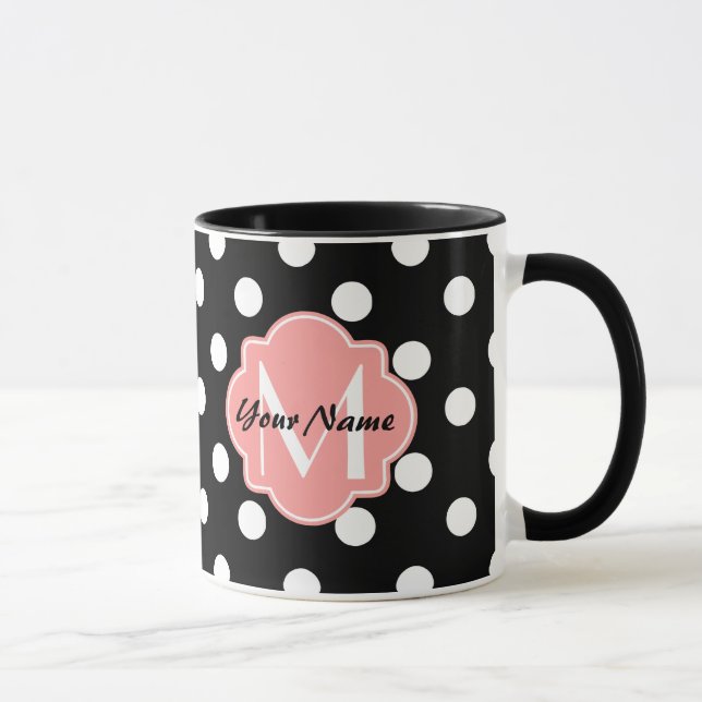 Black and White Polka Dots with Pink Monogram Mug (Right)