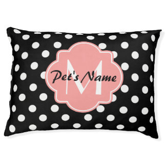 Black and White Polka Dots with Pink Monogram Pet Bed