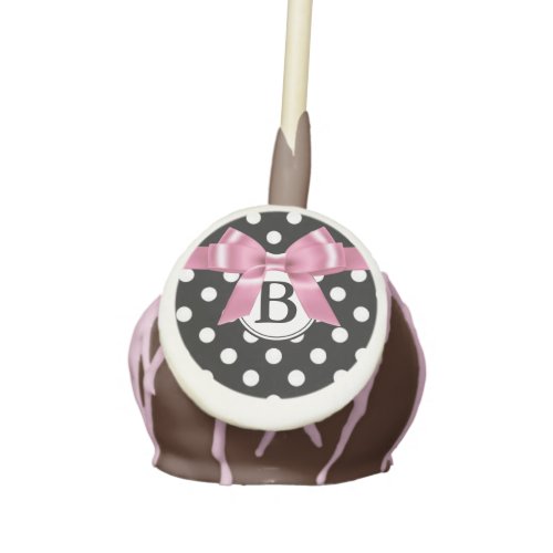 Black and White polka dots_with pink ribbon Cake Pops