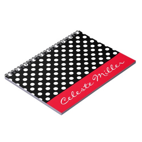 Black and White Polka Dots with Red Accent Notebook