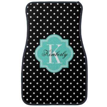 Black And White Polka Dots With Turquoise Monogram Car Mat by PastelCrown at Zazzle