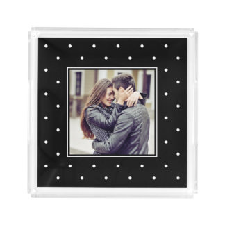 Black and White Polka Dots with your Photo Serving Tray