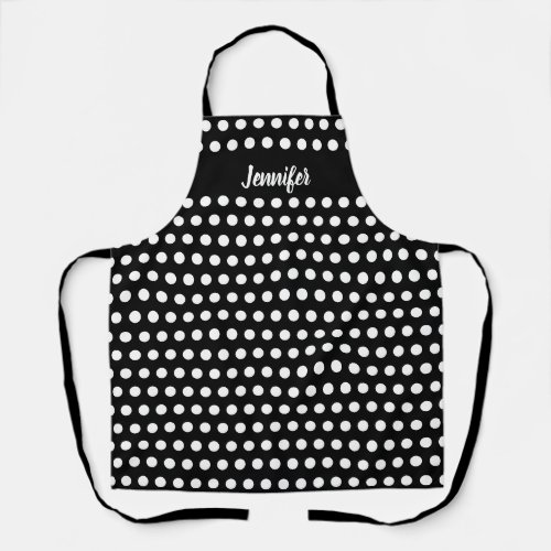 Black and White Polka Dots Womens Personalized Apron