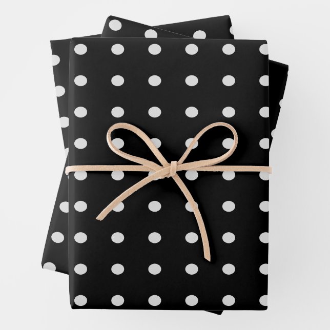 Black and White Polka Dots Wrapping Paper Sheets (In situ)
