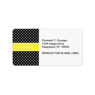 Black and White Polka Dots Yellow Name Monogram Label