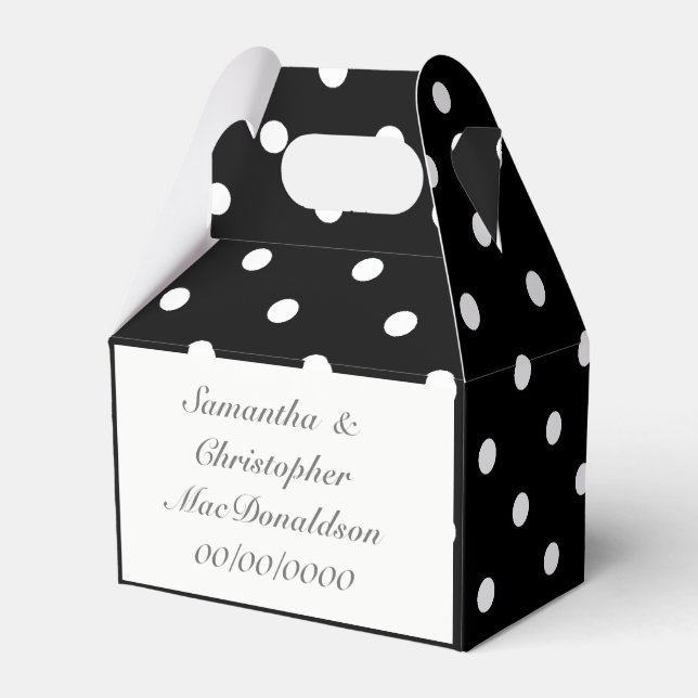 Black and white polkadot pattern wedding favor boxes (Back Side)