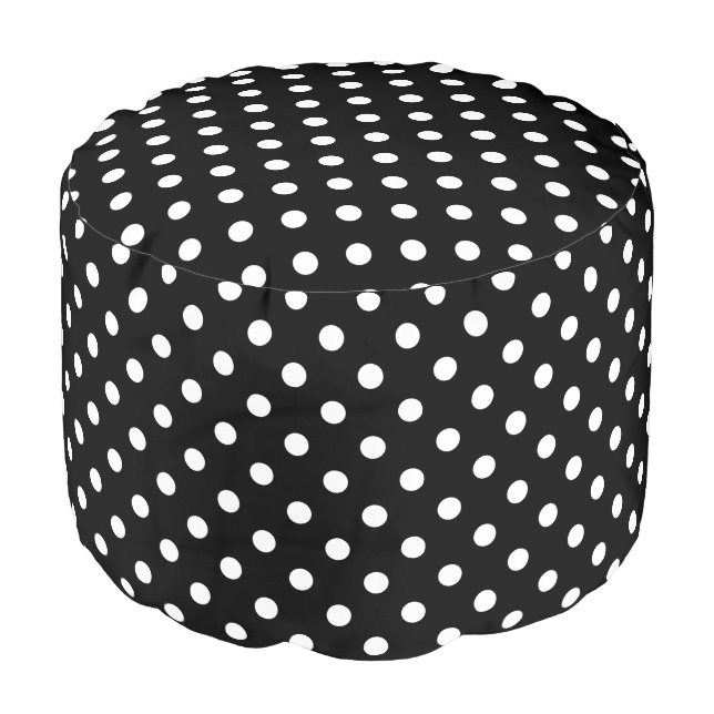 Black and white polkadots pattern sitting pouf (Angled Front)