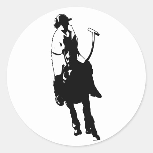 Black and White Polo Player Swinging Mallet Classic Round Sticker