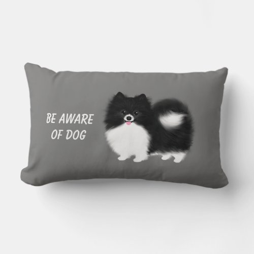 Black and White Pomeranian _ Be Aware of Dog Lumbar Pillow