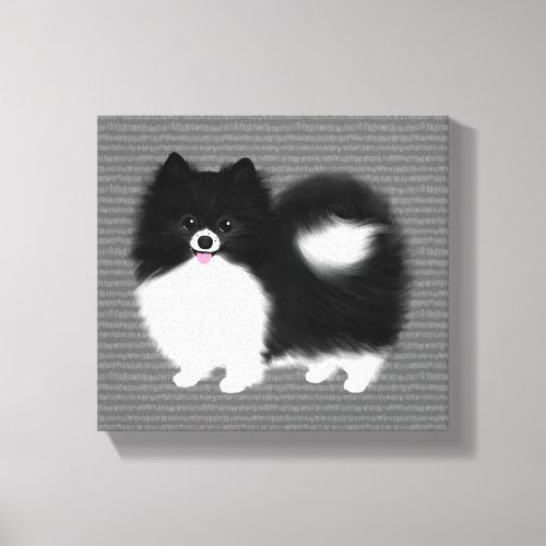 Black and White Pomeranian Cartoon Dog Canvas Print