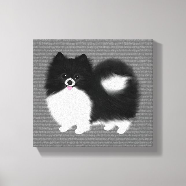 Black and White Pomeranian Cartoon Dog Canvas Print (Front)