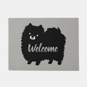 Black and White Pomeranian Cute Pommie Dog Doormat
