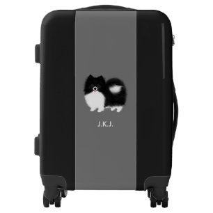 Black and White Pomeranian Dog with Custom Text Luggage