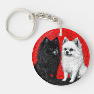 Black and white Pomeranian dogs Keychain