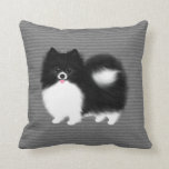 Black and White Pomeranian Happy Fluffy Dog Throw Pillow<br><div class="desc">Black and White Pomeranian Cartoon Dog Throw Pillow. Update your space with this adorable smiling Pom pillow. Makes a thoughtful birthday or holiday gift for a pom mom,  dog dad,  or anyone who loves Pommies! Visit Jenn’s Doodle World for even more Pommy lover gifts and dog lover designs.</div>