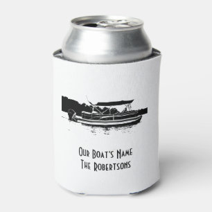 Black and White Pontoon Boat Can Cooler