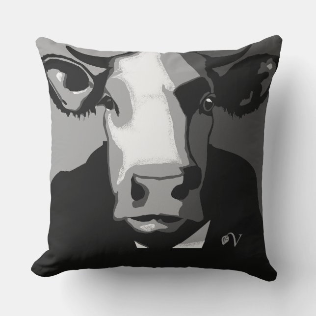 Black and White Pop Art Cow Pillow  (Front)