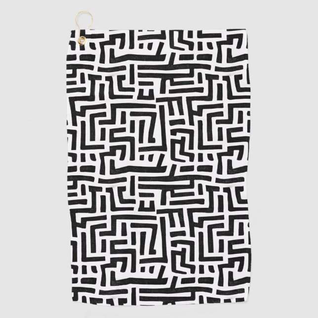 Black and White Pop Art Maze Pattern Golf Towel (Front)
