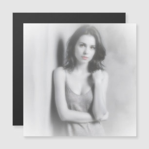 Black and white portrait of a brunette woman. 
