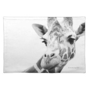 Black and white portrait of a giraffe cloth placemat