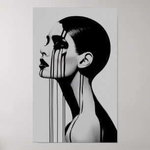 black-and-white portrait of a woman with a shaved poster