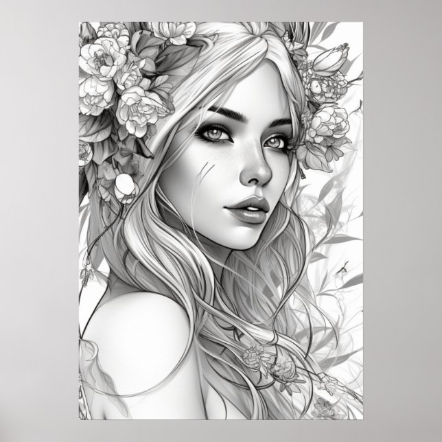 Black and White Portrait of Beautiful Woman Poster (Front)