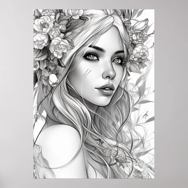 Black and White Portrait of Beautiful Woman Poster | Zazzle