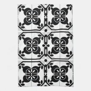 Black and White Portuguese Tile Farmhouse Design Kitchen Towel