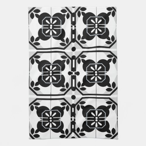 Black and White Portuguese Tile Farmhouse Design Kitchen Towel