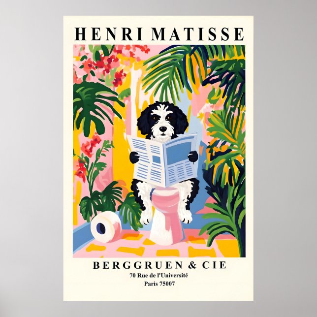 Black and White Portuguese Water Dog Print (Front)