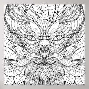 Black and white poster of a cat to color in