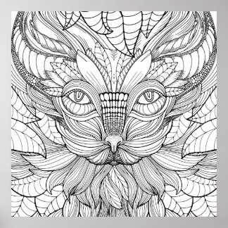 Black and white poster of a cat to color in